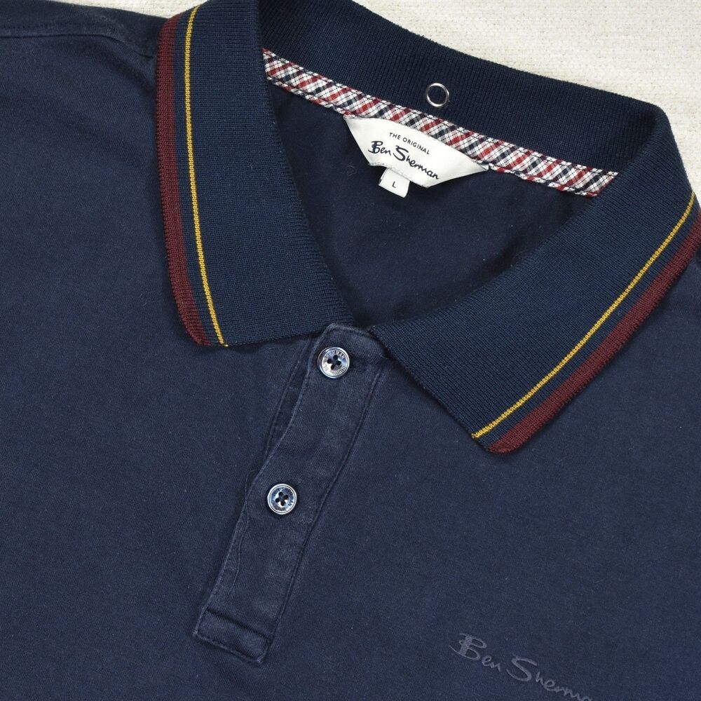 The Original Ben Sherman Polo Shirt Mens Large Dark Blue Short Sleeve L